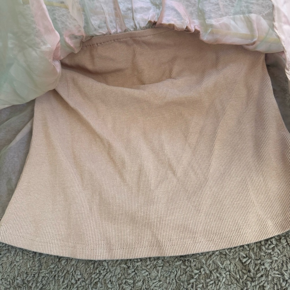 Wishlist Apparel Off Shoulder Chiffon Metallic Lined Blouse Top Blush Size M - Picture 10 of 10